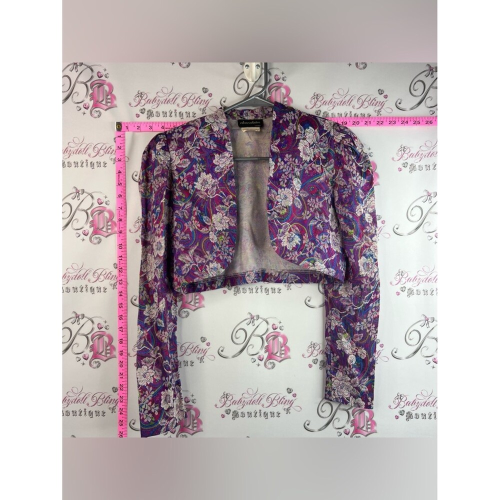 Chocolates shrug vintage Vibrant Purple Paisley Floral Brocade Fabric Jacket